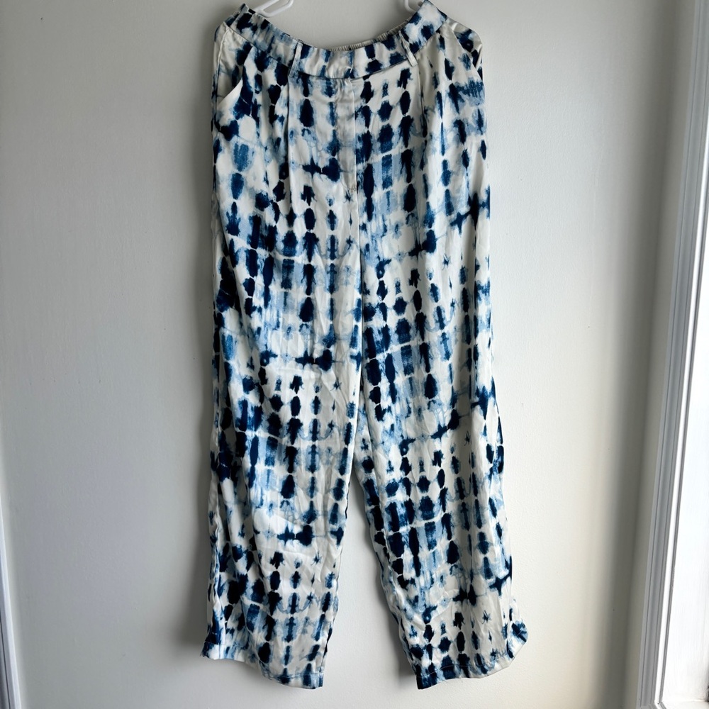 House of Harlow 1960 Blue White Tie Dye Wide Leg Pants Elastic Waist